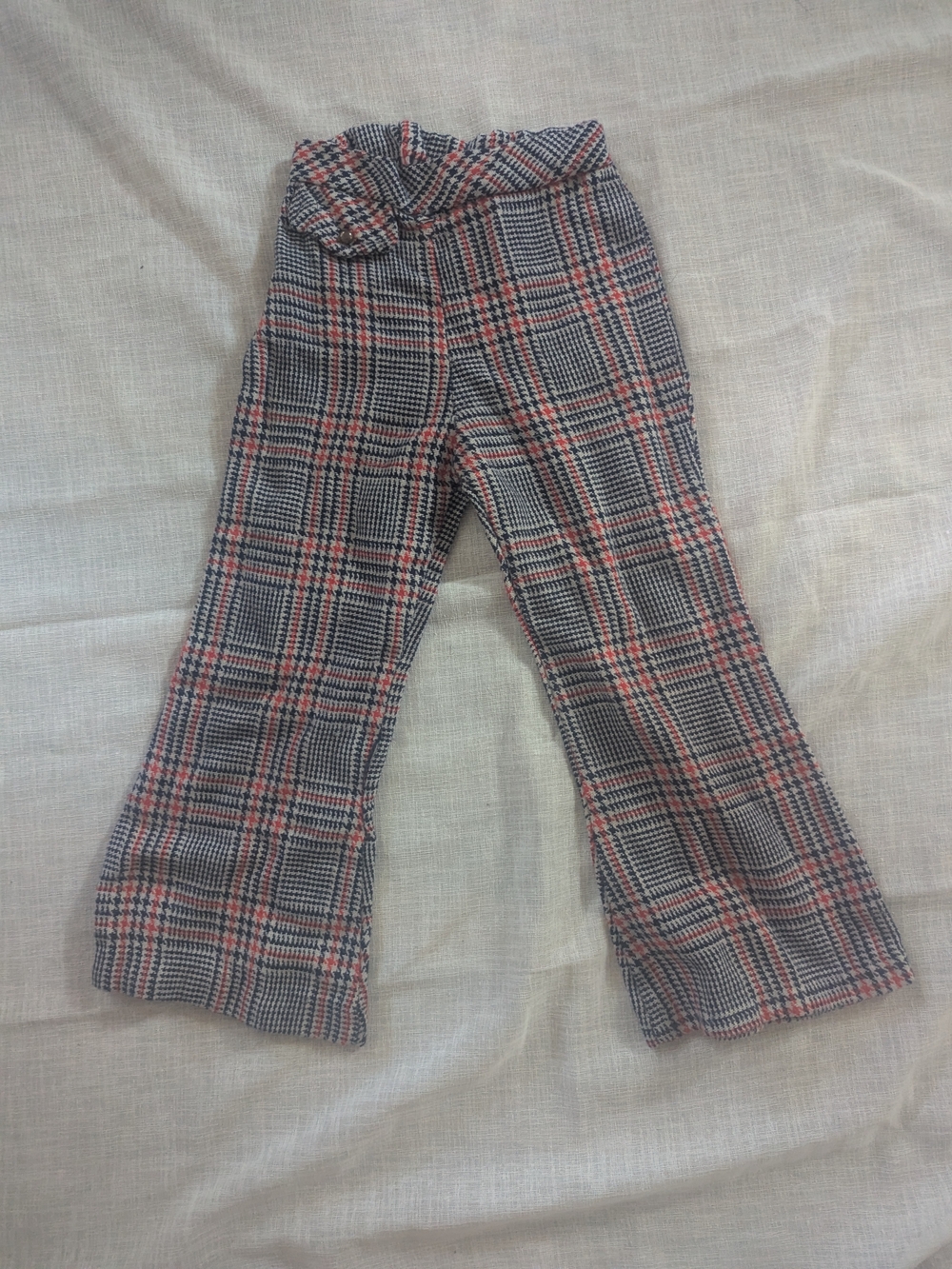Vintage 1960s 1970s Kids Plaid Pull-On Stretch Pants - Navy Black, White & Red